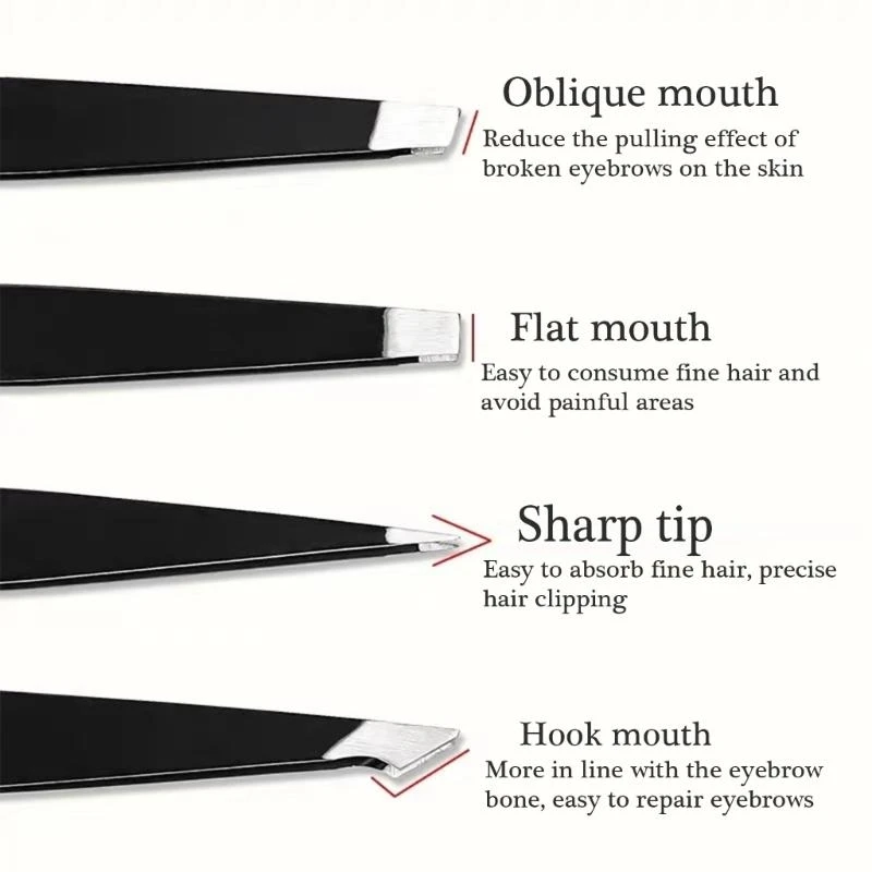 Großhandel 4-teiliges Augenbrauenpinzetten-Pinzetten-Set, Präzisions-Kits aus Edelstahl für Gesichtsbehandlungen, Haarentferner nach innen gerichtet, A0ND Image