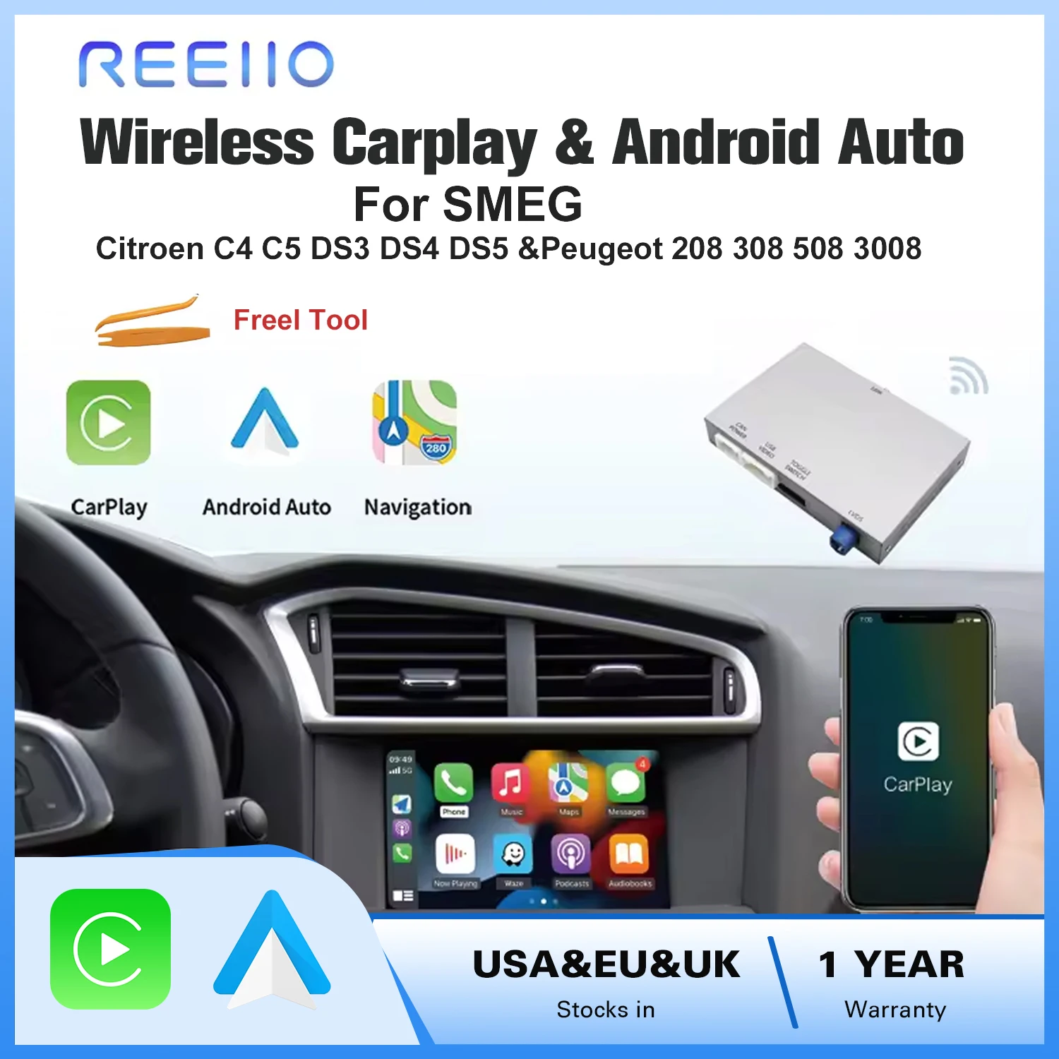 Drahtloses Carplay-Android-Automodul für Peugeot 208 308 508 3008 C4 DS3 DS4 DS5 SMEG-System Airplay Mirror Link Image