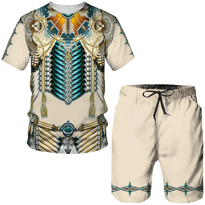 Native Muster 3D Druck Männer Sets Mode T-Shirts Strand Board Shorts T-shirts Tops Vintage Jungen Mädchen Sportswear Mode Anzüge Image