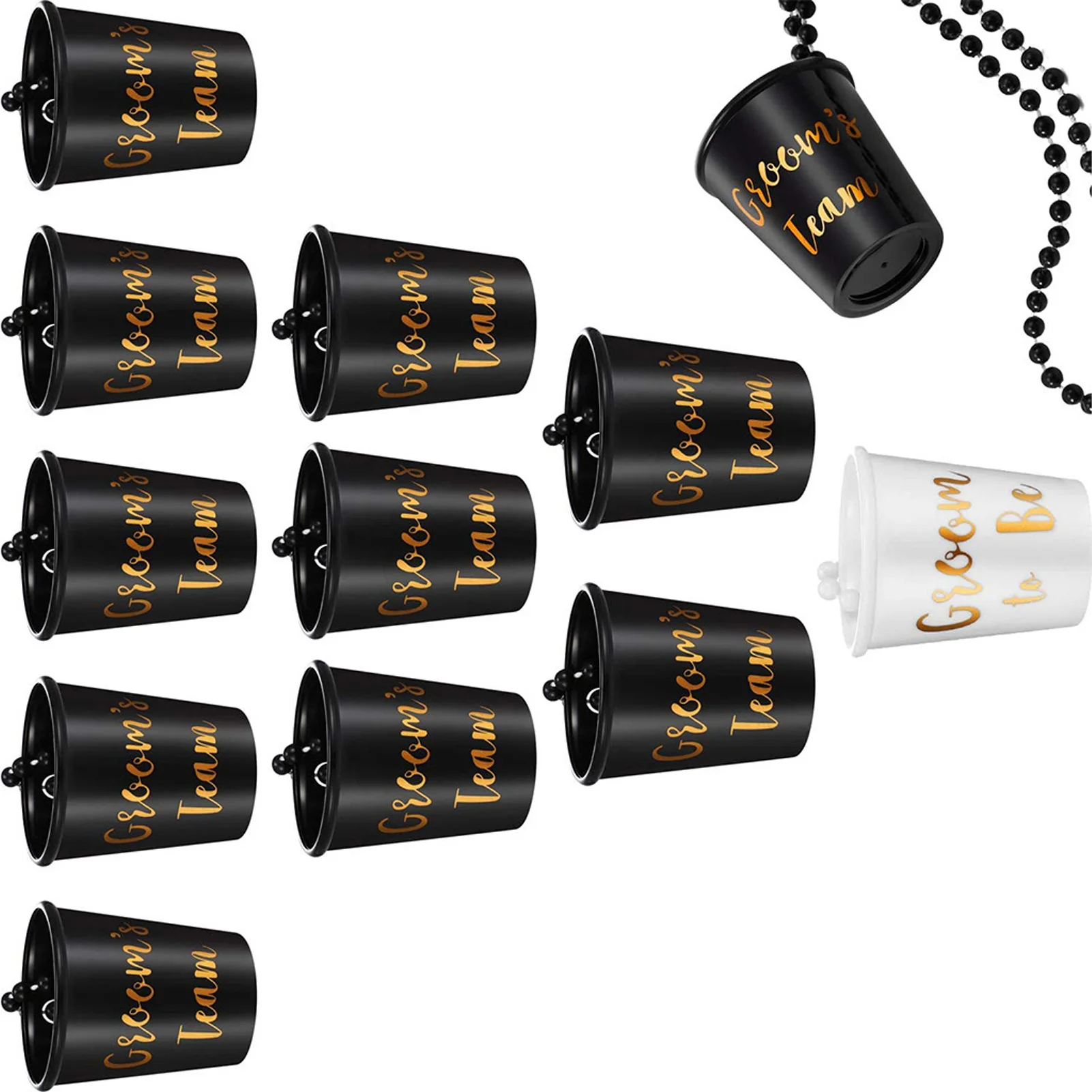 12 stück Schuss Tasse Halskette Perlen Braut Schuss Gläser Halsketten Rosa Und Weiß Mit Gold Folie Für Bachelorette Party Halsketten Image