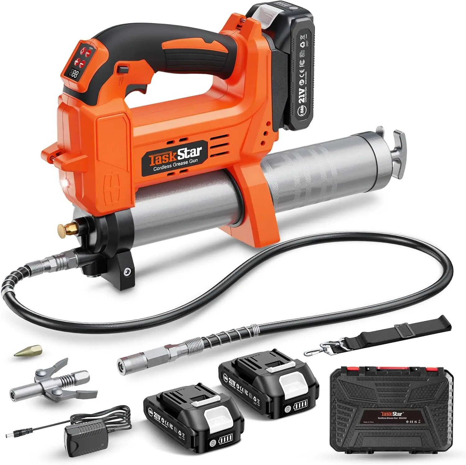 TaskStar 10000PSI verbesserte Fettpresse mit automatischer Lautstärkeregler, 4,6 oz/min, effizient für Traktoren, LKWs und Geräte Image