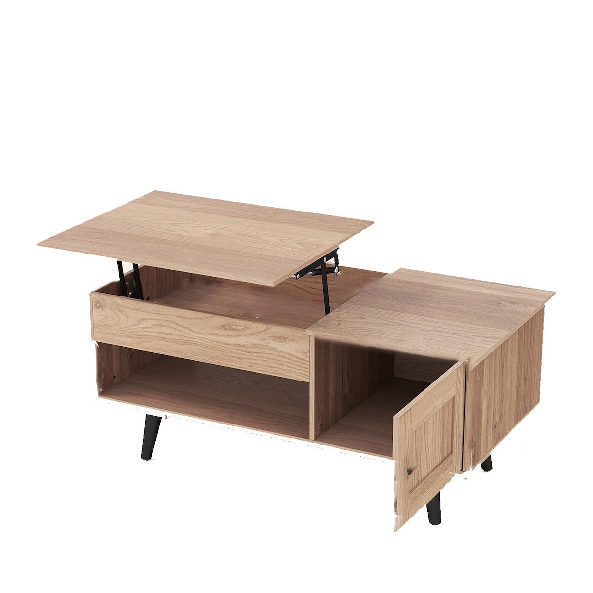 COSTWAY Höhenverstellbarer Couchtisch, Wohnzimmertisch mit Stauraum, Beistelltisch mit Geheimfach, Schrank Image