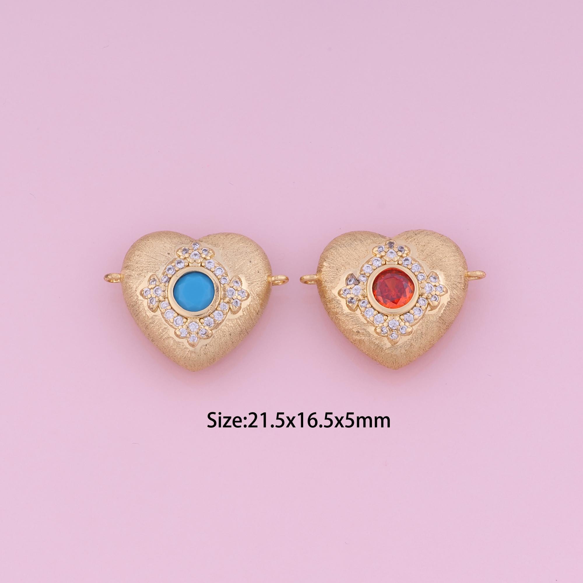 Connettore a forma di cuore, connettore a forma di cuore riempito in oro 18 carati, cuore in zirconia cubica, connettore a forma di cuore, connettore