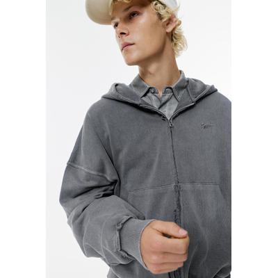 Frayed Zip-Up Hoodie