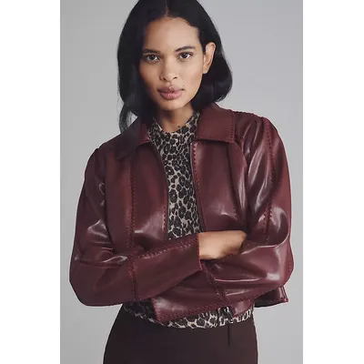 The Freya Faux-Leather Whip-Stitch Swing Jacket