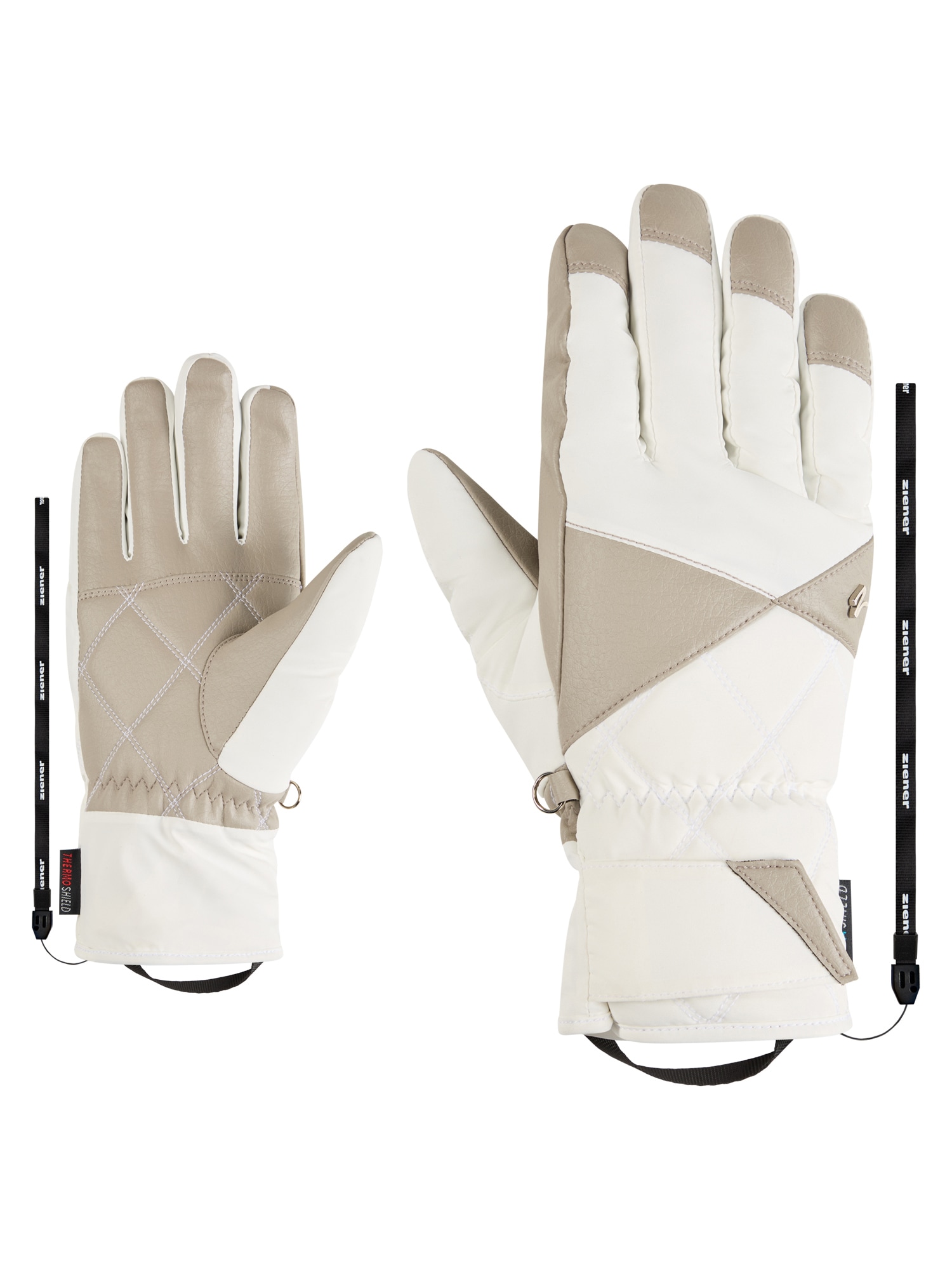 Skihandschuhe ZIENER "KOANA-Z AS PR glove lady", Damen, Gr. 6, weiß, Obermaterial: 100% Polyester; Innenhand: 100% Polyester; Futter: 100% Polyester; Futter 2: 100% Polyester (recycelt); Wattierung: 100% Polyester (recycelt), Handschuhe Image