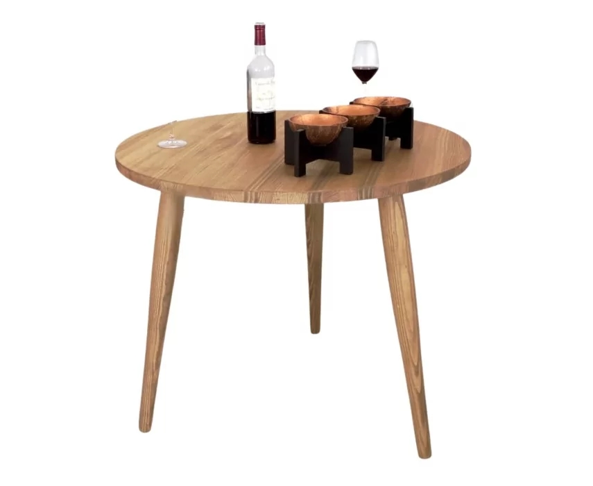 Ócrea Runder Tisch aus Massivholz mit 3 Beinen - Natürliches und robustes Design für Heim- und Gaststättenbetriebe Image