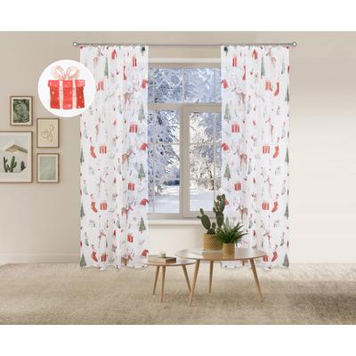 Gardine MY HOME "Olwyn" Gr. 3, bunt (multi), B:140cm H:225cm, Polyester, Gardinen, weihnachtlich, bedruckt, halbtransparent, weiche Haptik Image