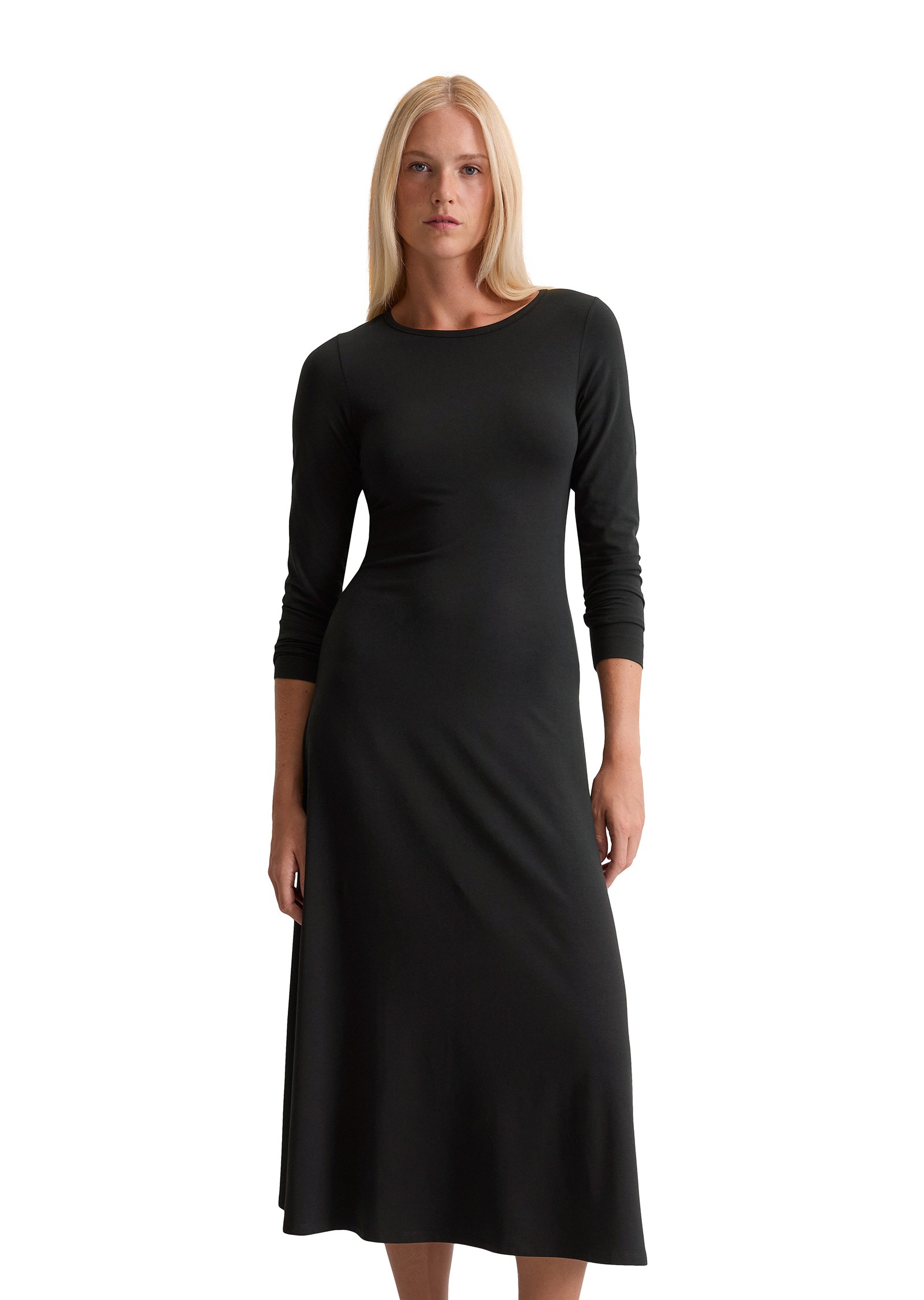 Jerseykleid MARC O'POLO "mit TENCEL™ Modal", Damen, Gr. XS, Normalgrößen, schwarz, Obermaterial: 48% Modal, 47% Baumwolle, 5% Elasthan; Futter: 100% Nicht verfügbar, unifarben, figurbetont wadenlang, Rundhals, Kleider Image