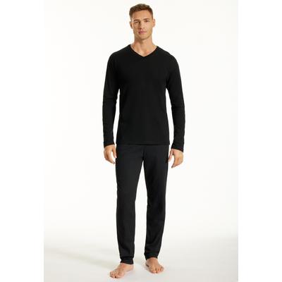 Schlafanzug UNCOVER BY SCHIESSER "UNCOVER Nightwear", Herren, Gr. 52, 000, schwarz, Single Jersey, Obermaterial: 100% Baumwolle, casual, bequem lang, V-Ausschnitt, Langarm, Homewear-Sets, Single Jersey-Qualität, Langarm, V-Ausschnitt, weich Image