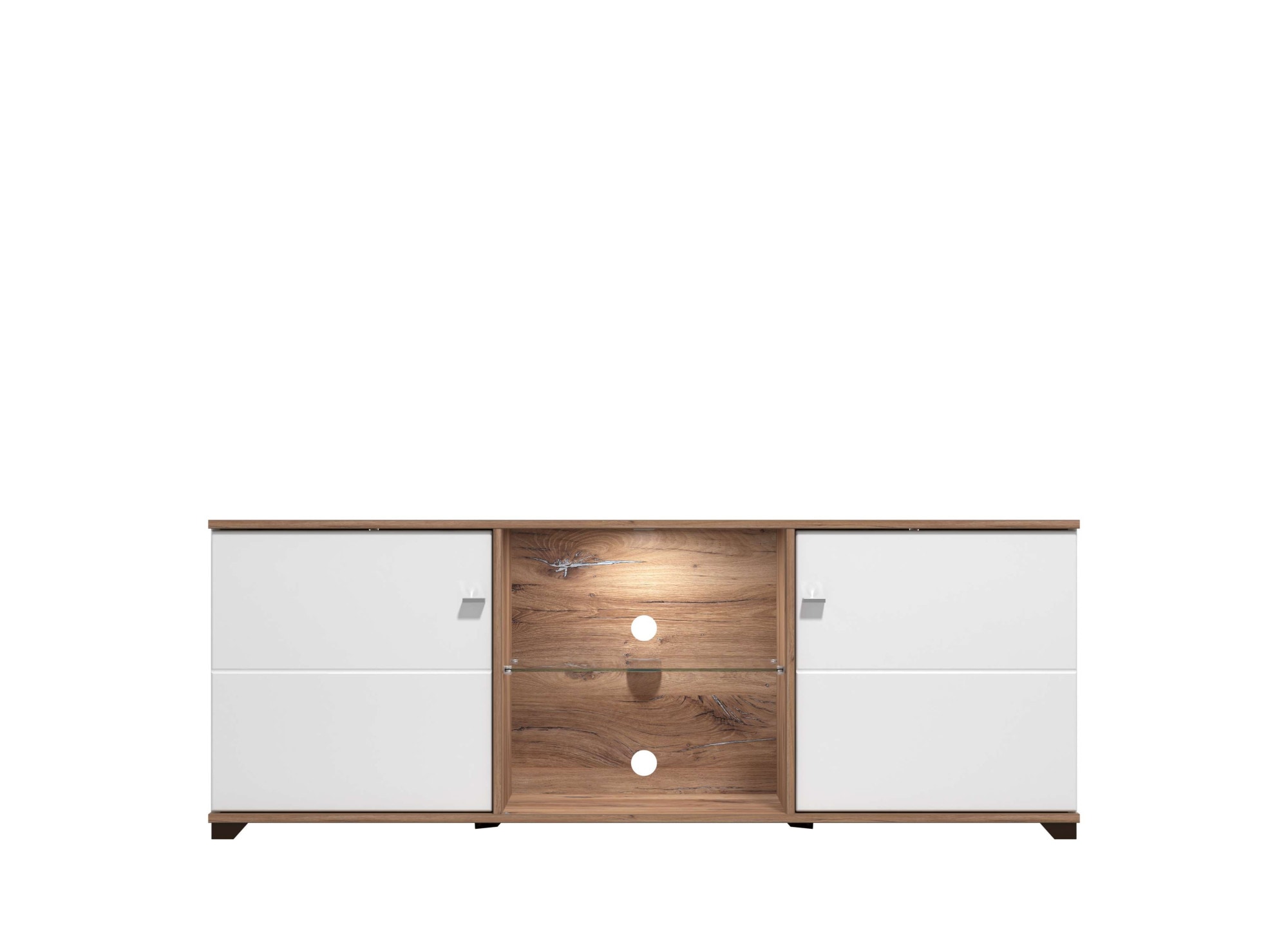 TV-Board INOSIGN "Burgundy Lowboard, TV-Schrank, TV-Ständer, Hochglanzfonten", weiß (opaque weiß, flagstaff eiche), B:157cm H:59,5cm T:40cm, FSC-zertifizierter Holzwerkstoff, Sideboards, TV-Board, Hochglanzfronten und eine Innenausstattung in...