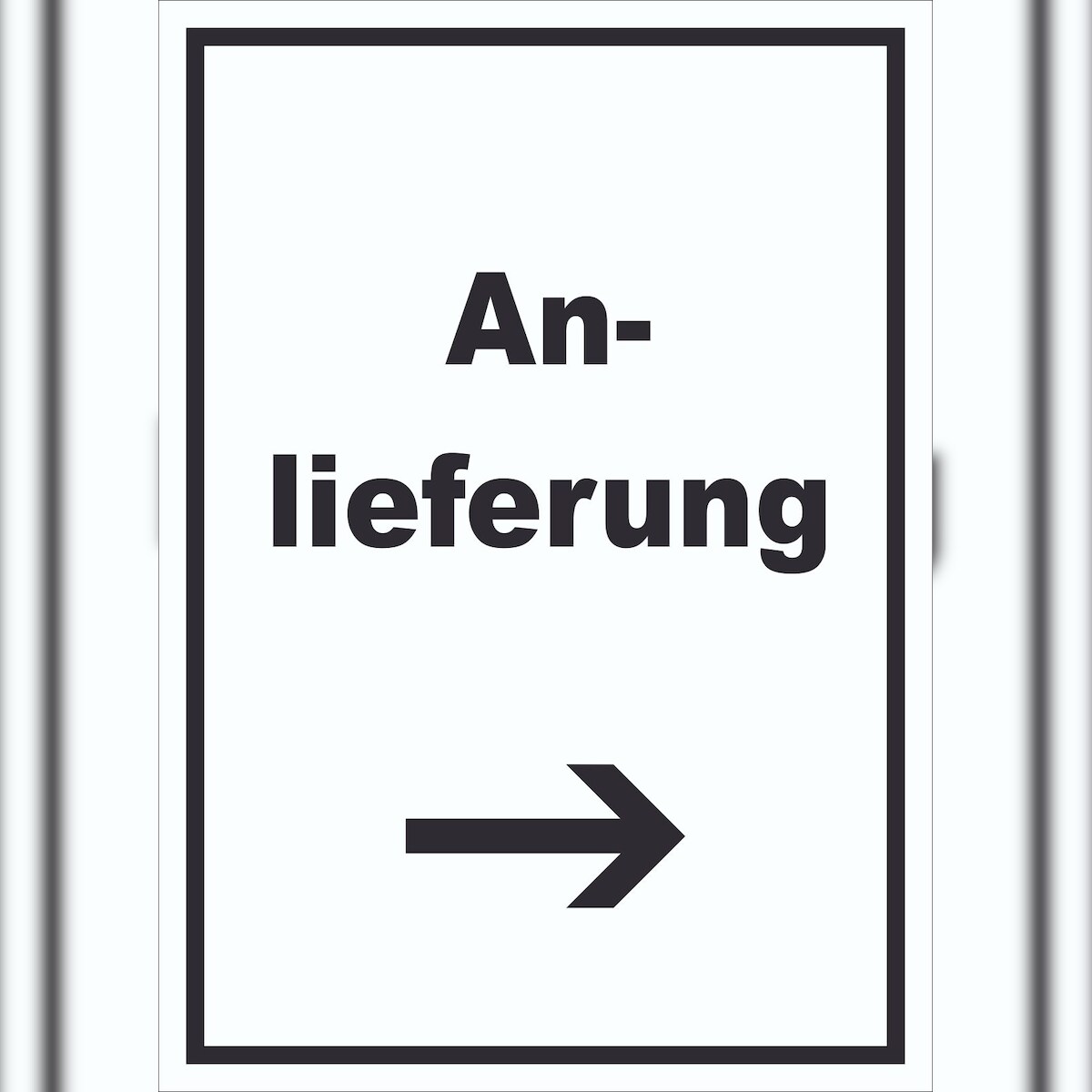 HB-Druck Anlieferung Schild mit Text und Richtungspfeil rechts Annahme hochkant A1 Rückseite selbstklebend Image