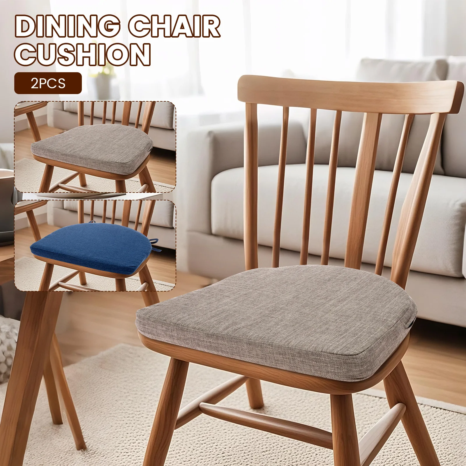 2-teiliges wasserdichtes Stuhlkissen für den Außenbereich mit abnehmbarem Bezug und Bändern, rundes Eck-Terrassenstuhlkissen für Terrasse, Garten, Esszimmer Image