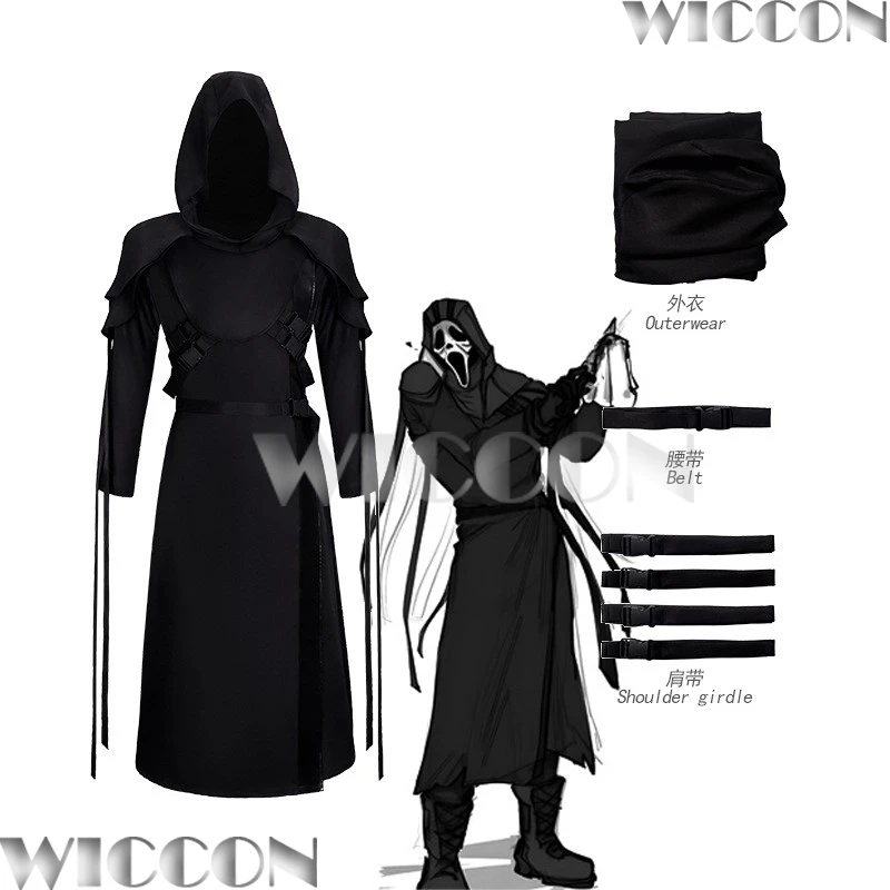 Die Geist Gesicht Spiel Dead Daylight Cosplay Disfraz mujer Schwarz Kleidung Gothic Mann Anzug Halloween Karneval Party Cos Angepasst Image