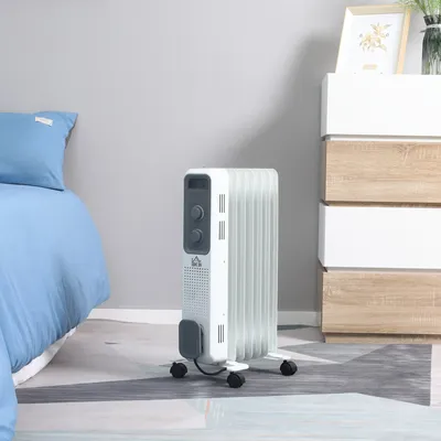 HOMCOM Oil Filled Radiator Portable Heater W/ 7 Fin, 3 Heat Settings, White