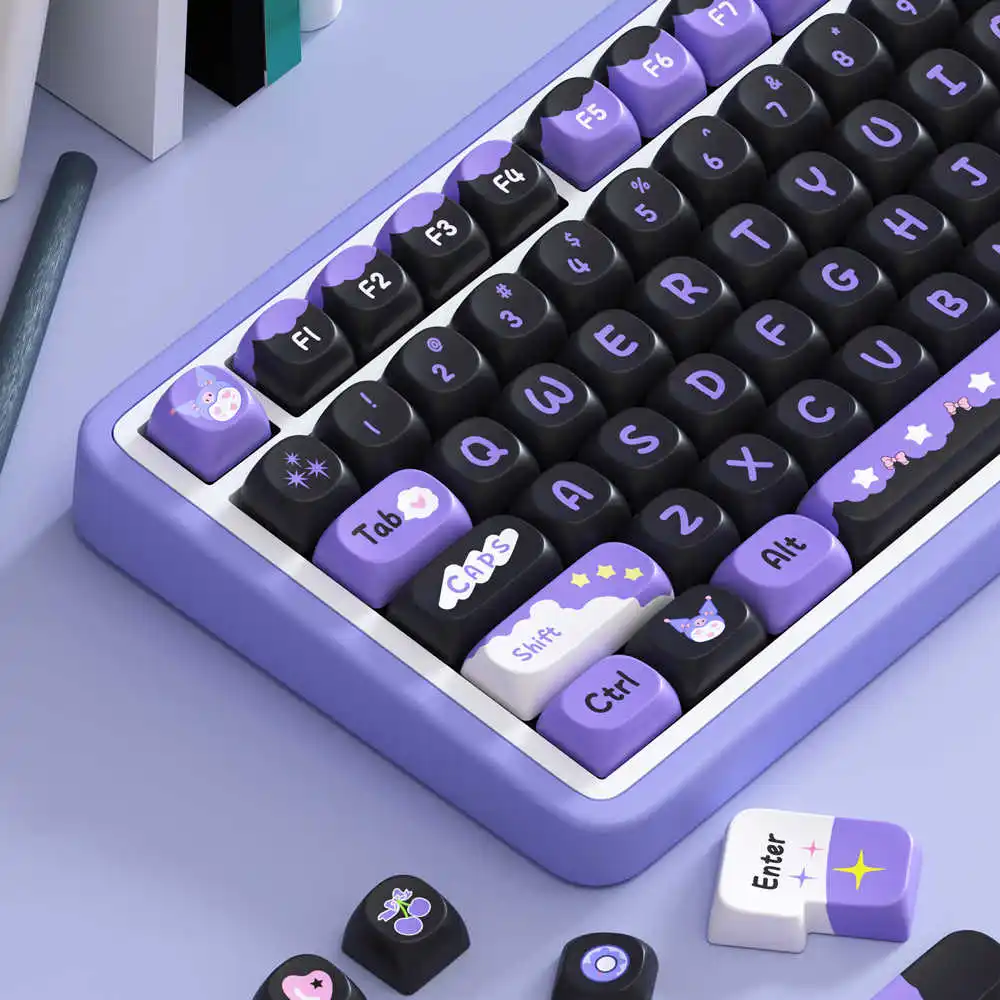 Kawaii Sanrio Kuromi Tastenkappen Lila Niedliches SOA-Profil PBT Wärmesublimation MX Switch Mädchen Mechanische Tastatur Tastenkappen Zubehör Image