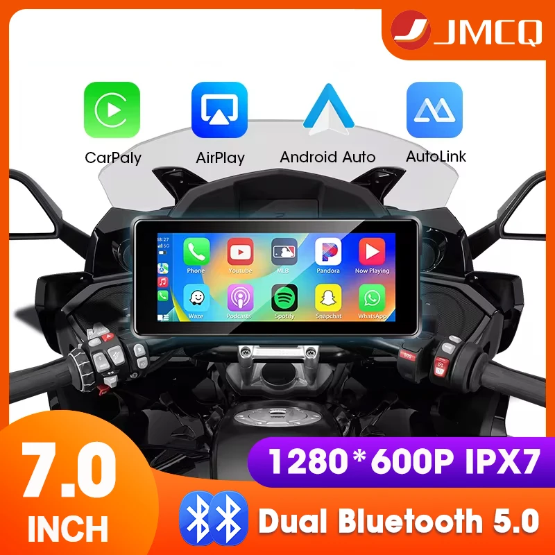 JMCQ 5/7 Zoll Motorrad DVR Navigation GPS Wireless CarPlay Android Auto Airplay Moto Bildschirm tragbar für Motorrad Monitor Image