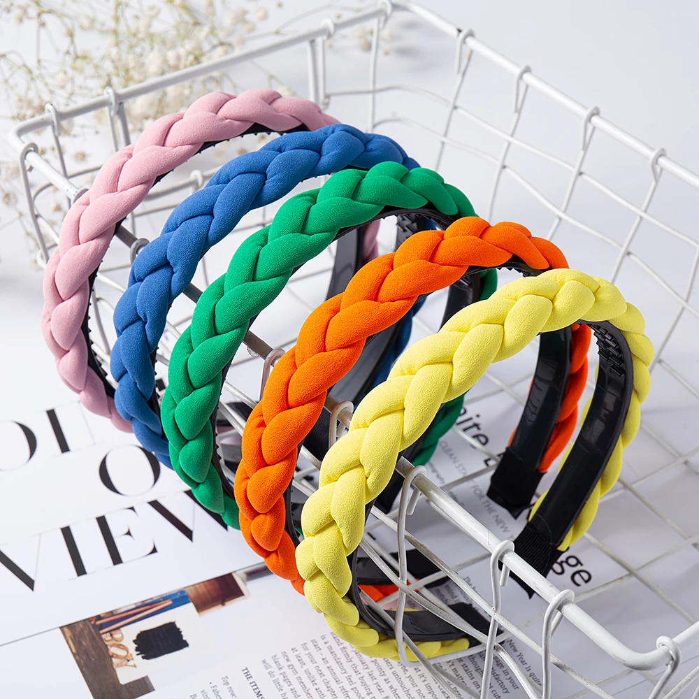 Mode Einfarbig Geflecht Haarbänder Für Frauen Weben Neue Nicht-slip Stirnband Breite Haar Hoop Bands Lünette Haar Zubehör headwear Image