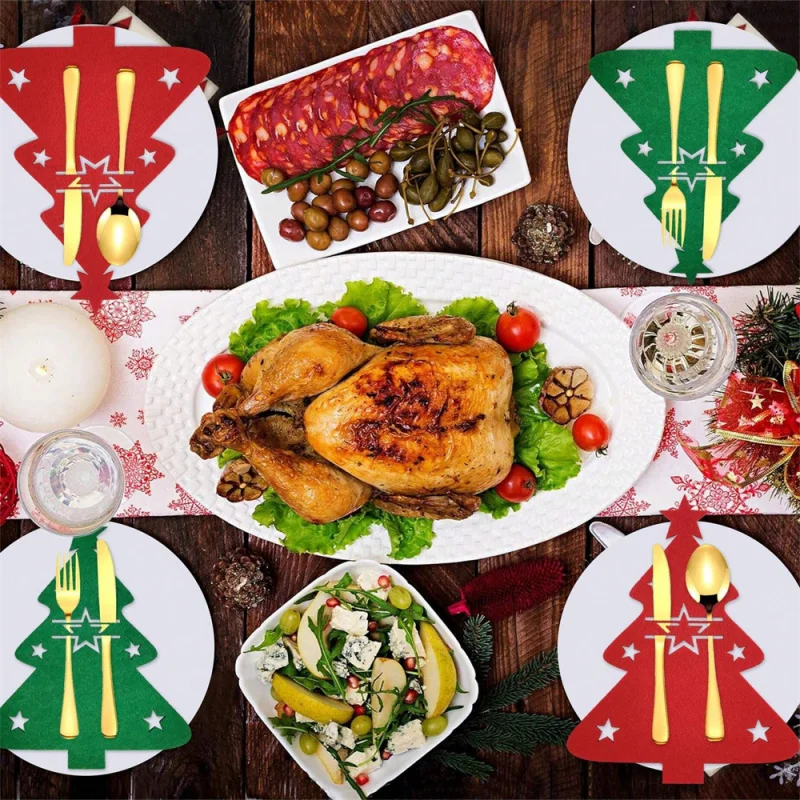 6-teiliges Weihnachtsgeschirrhalter-Set, festliches Abendessenmesser-Gabeletui, Partydekorationen, Esszimmerzubehör mit Feiertagsthema Image
