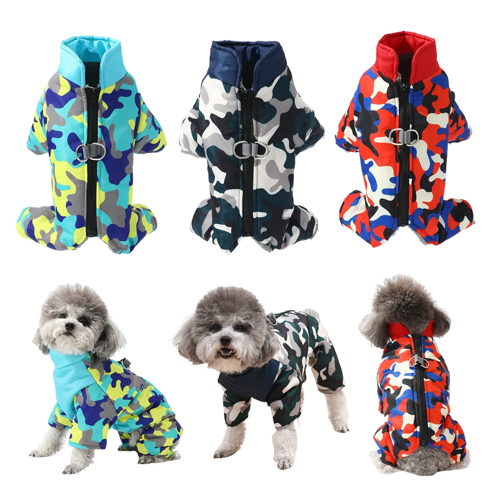 Dicke Haustier Welpen Overall Kleidung Winter Warme Hund Mantel Jacke Für Kleine Hunde Wasserdichte Camouflage Chihuahua Mops Overalls Kostüm Image