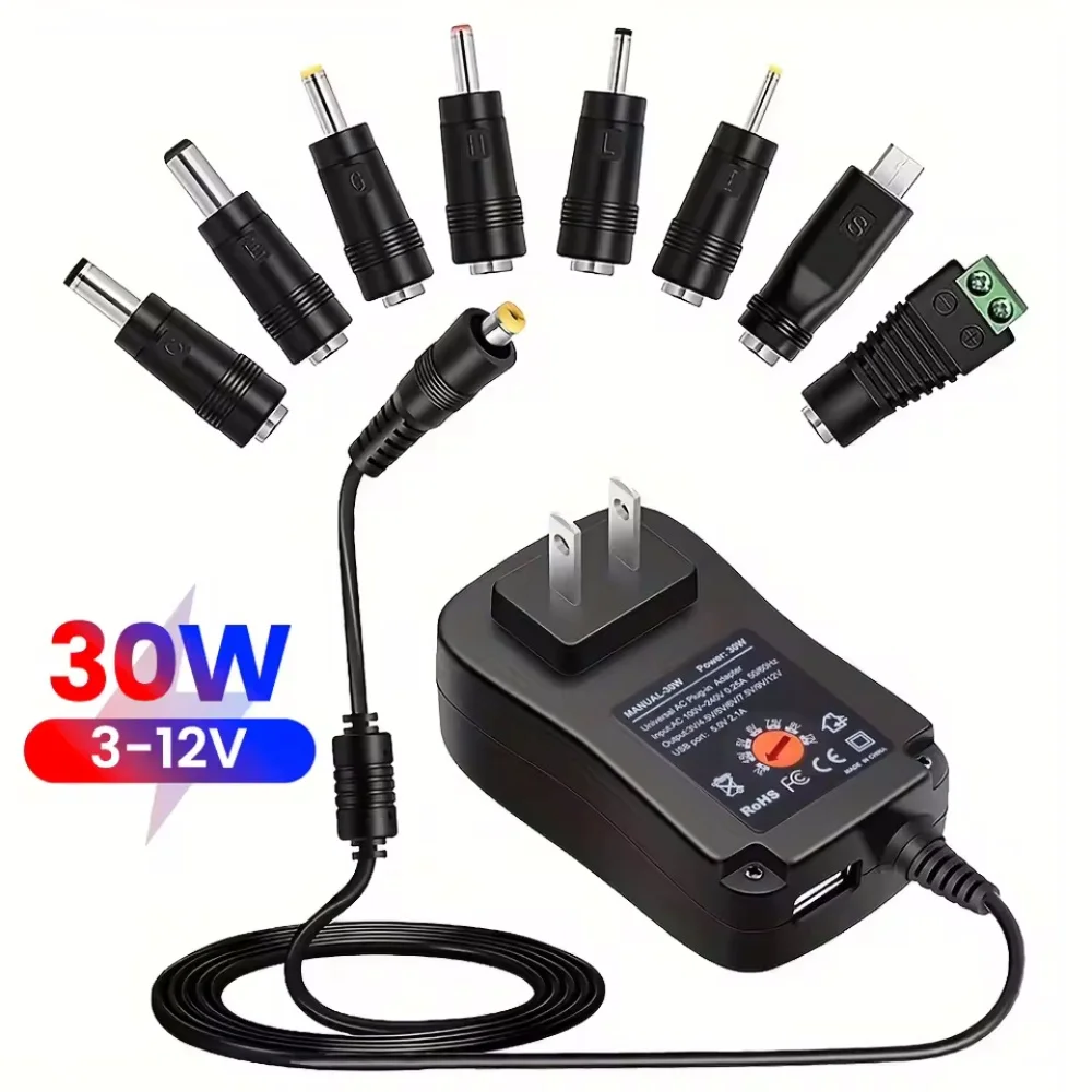 DC 3V 4,5V 5V 6V 7,5V 9V 12V 30W Adapter US EU UK AU Einstellbare Netzteile USB 2.1A Universal Ladegerät Schalter Netzteil Image