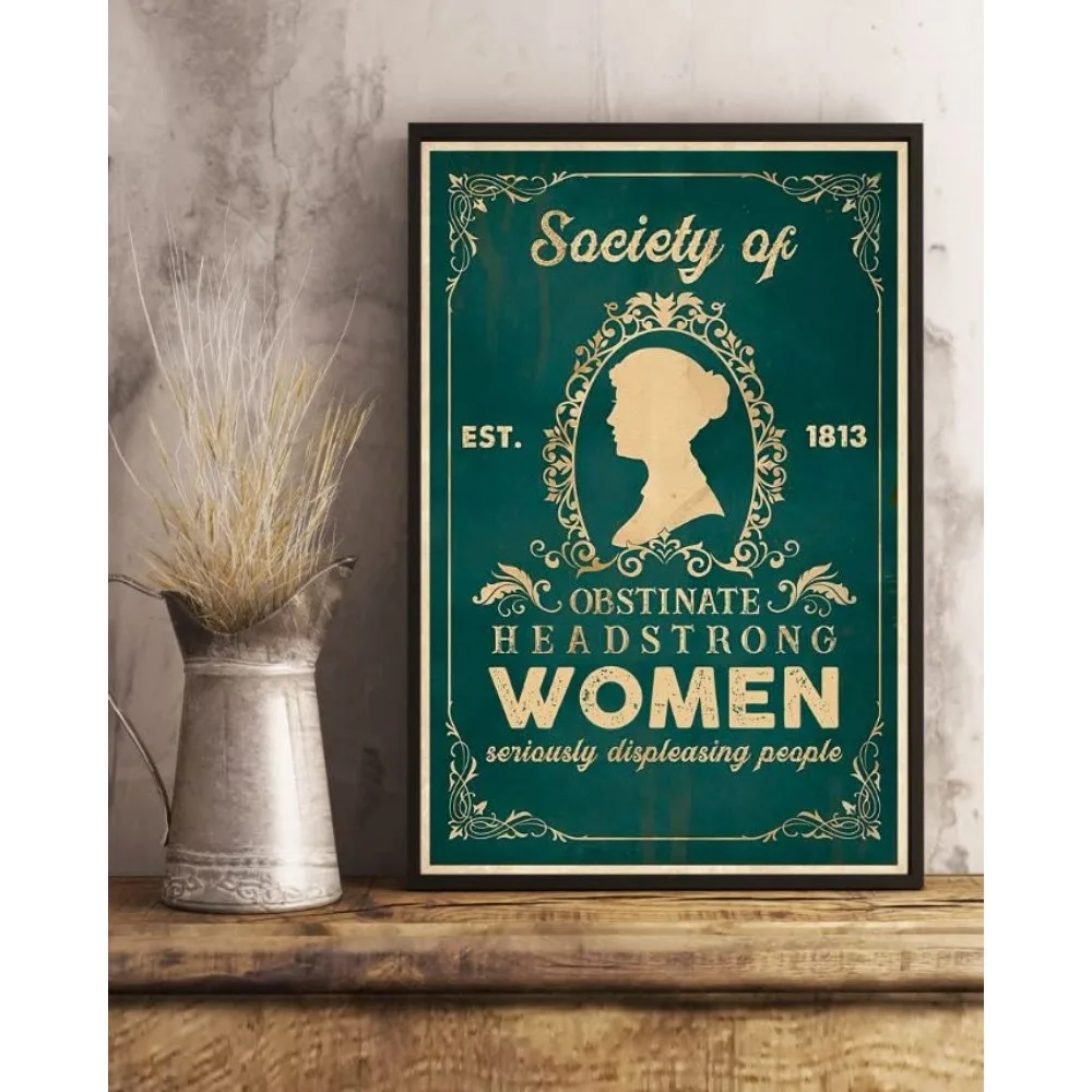 „Society of Obstinate Headstrong Women“ Retro-Metallblechschild – Jane Austen Pride and Prejudice feministische lustige Wanddekoration