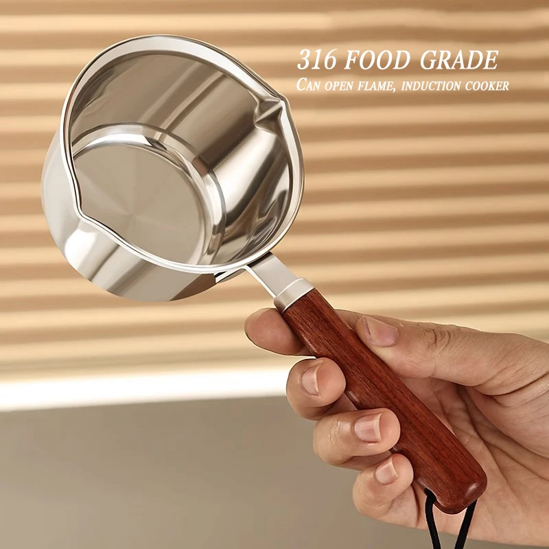 316 Edelstahl Öl Topf Mini Heiße Milch Pfanne Braten Pan Holzgriff Kleine Topf Kochende Butter Schmelzen Topf Küche Zubehör