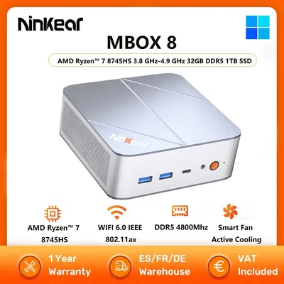 Ninkear M8 MINI PC AMD Ryzen ™ 7 8745HS Mini-Computer 32 GB DDR5 1 TB SSD WiFi6 BT5.2 Windows 11 Smart Fan Aktive Kühlung
