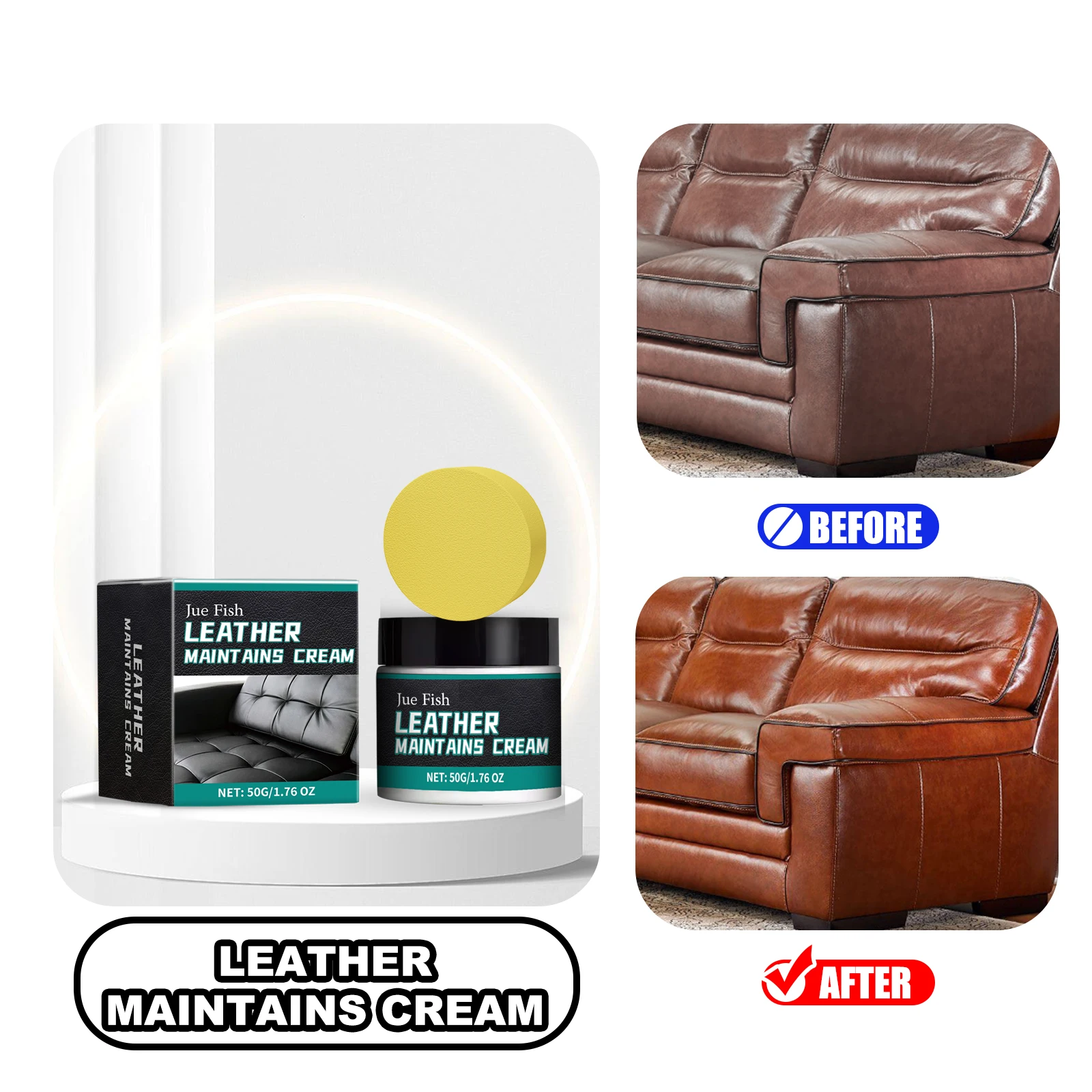 JUE-FISH Lederreparaturwachs, 50 g, Leder hält Creme für Auto, Sofa, Schuhe, Geldbörse, Handtaschen, Wiederherstellung, Glanz, Lederpolierpaste Image