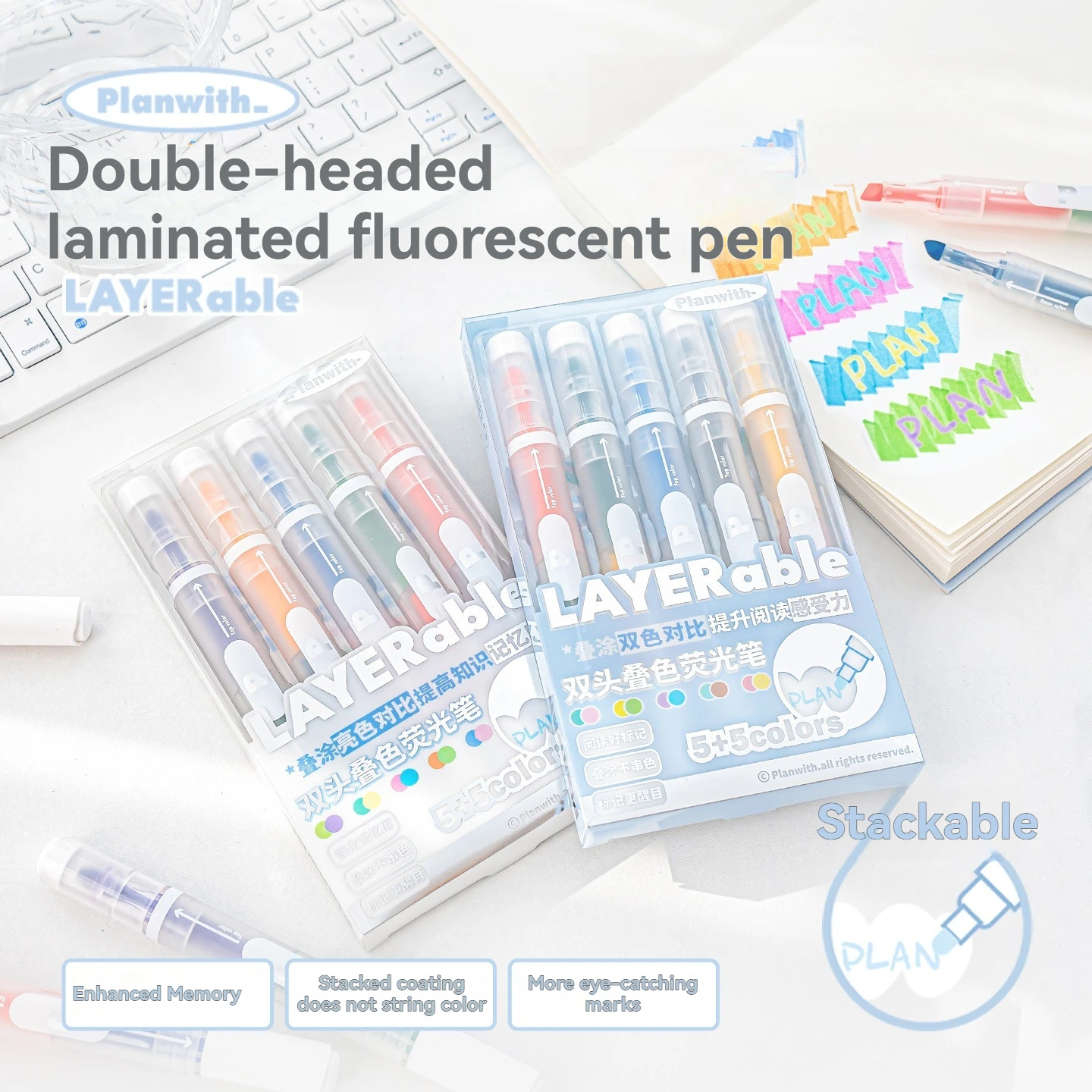 5PC Farbe Dual Kopf Farbe Stift Student Dual Kopf Schlüssel Marker Stift Student Spezifischen Textmarker Stift ﻿ Image