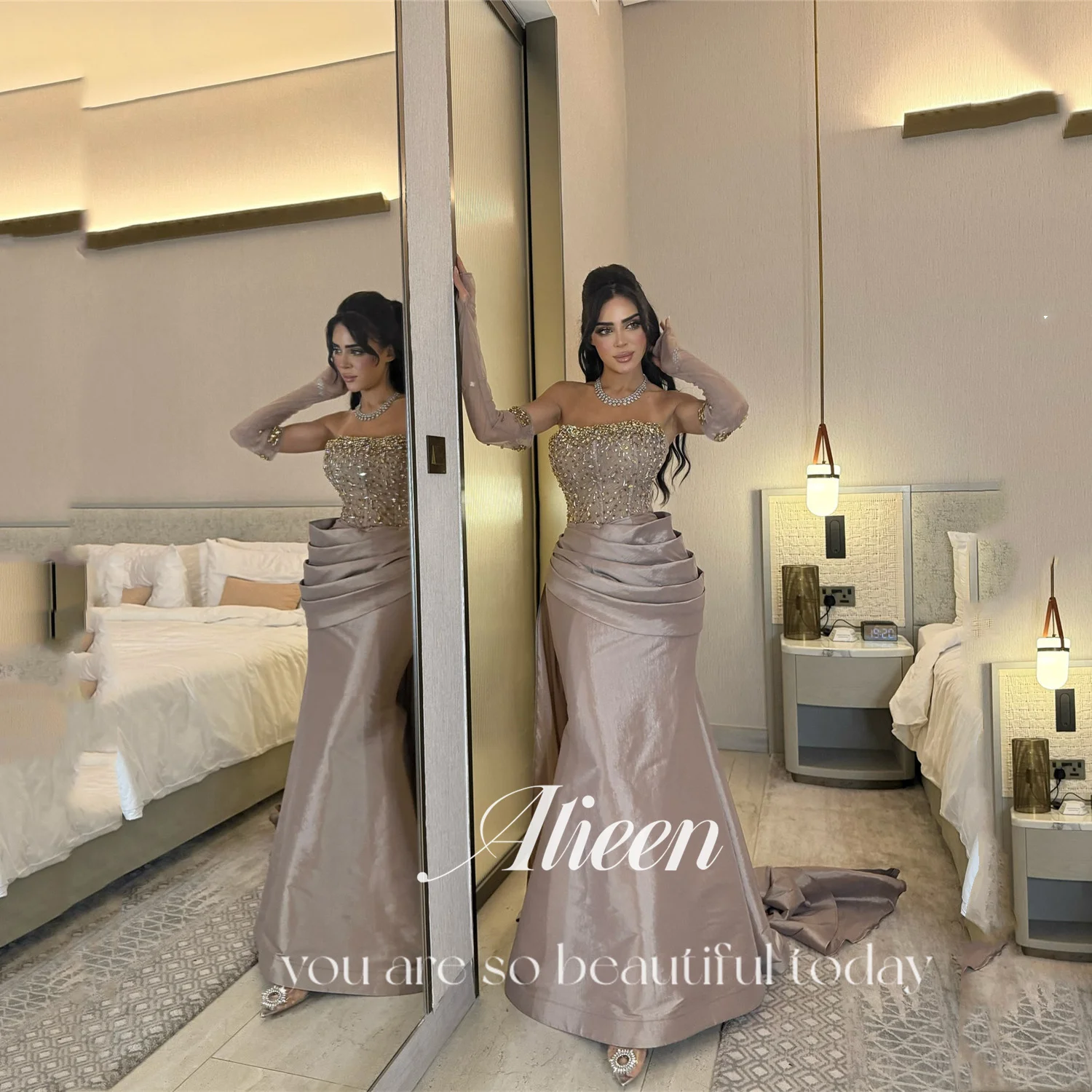 Aileen Tail Luxurious Women's Evening Dresses 2025 Luxury Vestidos De Festa Manual Mermaid فساتين سهرة Customized Off-shoulder