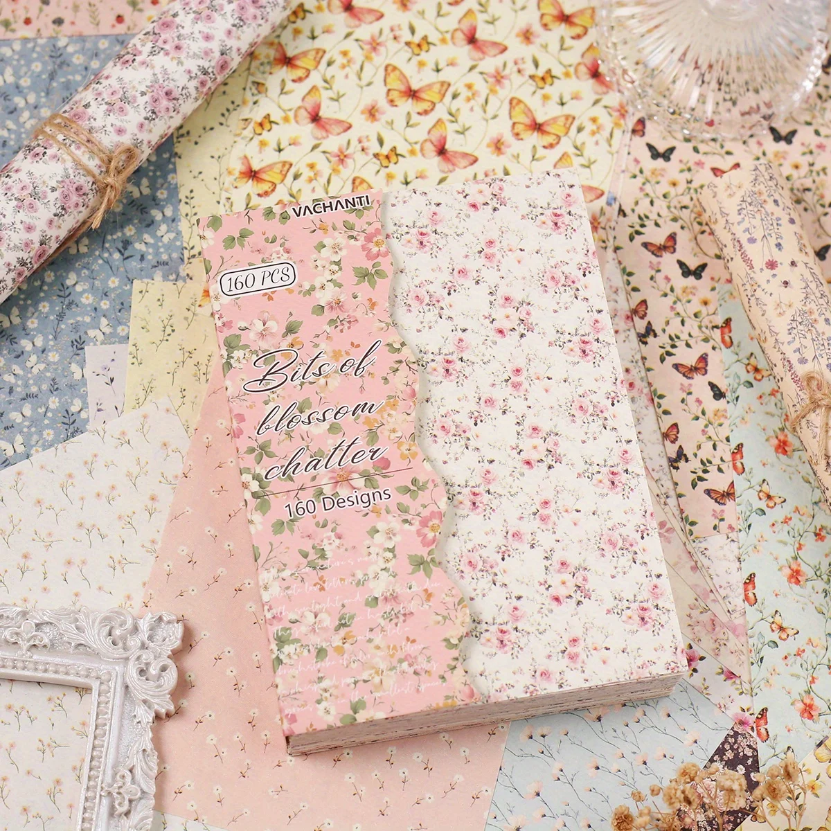 160 Blatt Materialpapier, kein wiederholendes Muster, Scrapbook-Papier, ästhetisches DIY-dekoratives Bastelpapier, Junk Journal, Collage-Album Image
