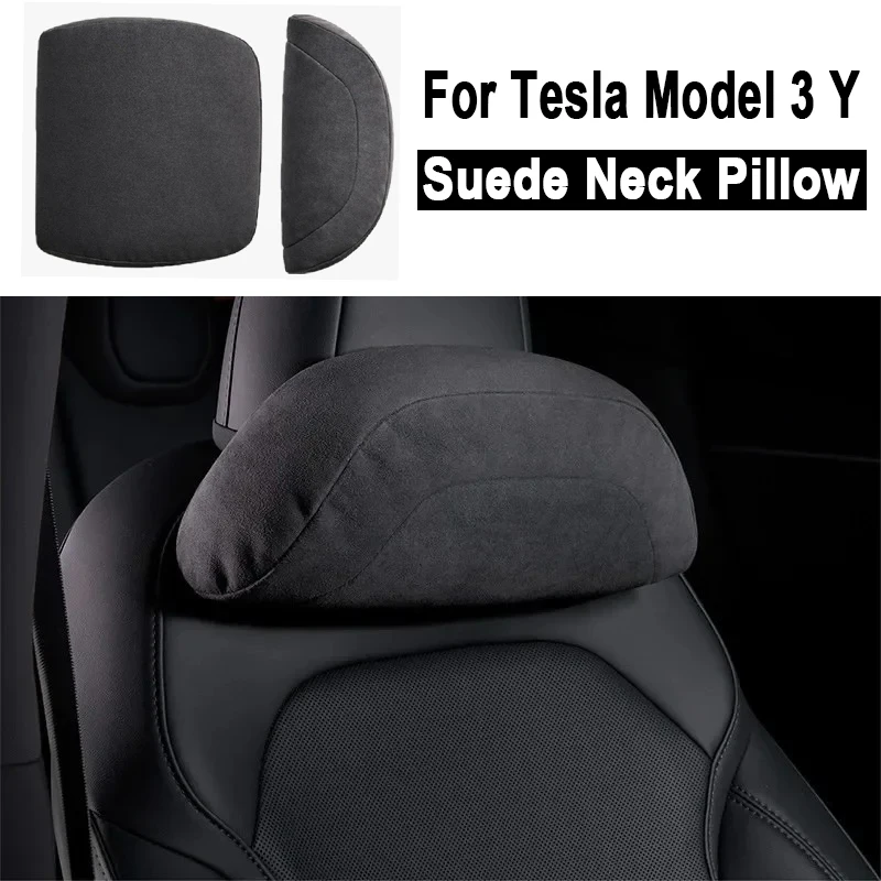 Bequemes Kopfstützen-Nackenkissen für Tesla Model 3/Y/3+ Model Y Juniper 20225, Zubehör, Auto-Wildleder-Nackenkissen für Reisen Image