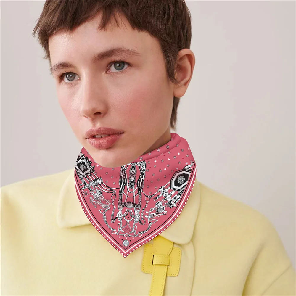 Marke Seide Schals Sattel Gedruckt Twill Seide Schal Frauen Schals Luxus Design Hijab Fashion Square Gekräuselt Worden Schal Halstuch Image