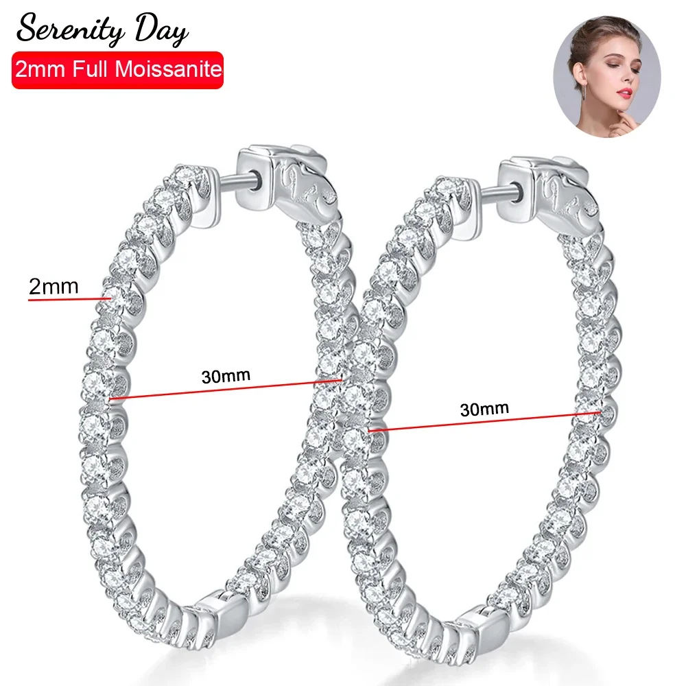 Serenity 2mm D Farbe Moissanit Creolen Für Frauen Geschenk S925 Sterling Silber Funkelnden Labor Diamant Ohrringe Braut Schmuck Image
