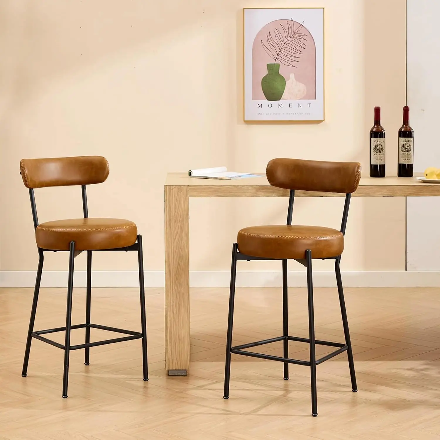 Wpond 27" Boucle Barhocker 2er-Set, Bouclé-Thekenhocker mit Rückenlehne für 2 Personen, moderne hohe Barhocker aus Metall, gepolsterte Co