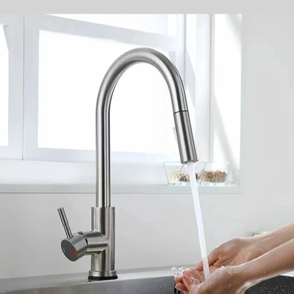 Robinet de cuisine extractible en acier inoxydable, nickel brossé, robinet mixte de cuisine noir, robinet d'évier de cuisine
