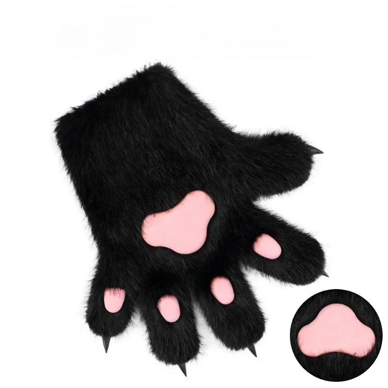 Pelzige Tierpfoten-Handschuhe für Teenager, Erwachsene, Katzenpfoten, Plüschhandschuhe, Anime-Fäustlinge für Halloween, Lolita, Cosplay, Kostümzubehör, Neu Image