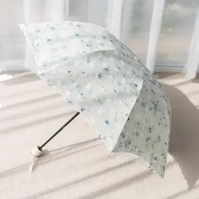 Fashion Double-layer Lace Floral Embroidery Folding Umbrella Summer Outdoor Mini Sunscreen UV Protection Foldable Sunny Umbrella
