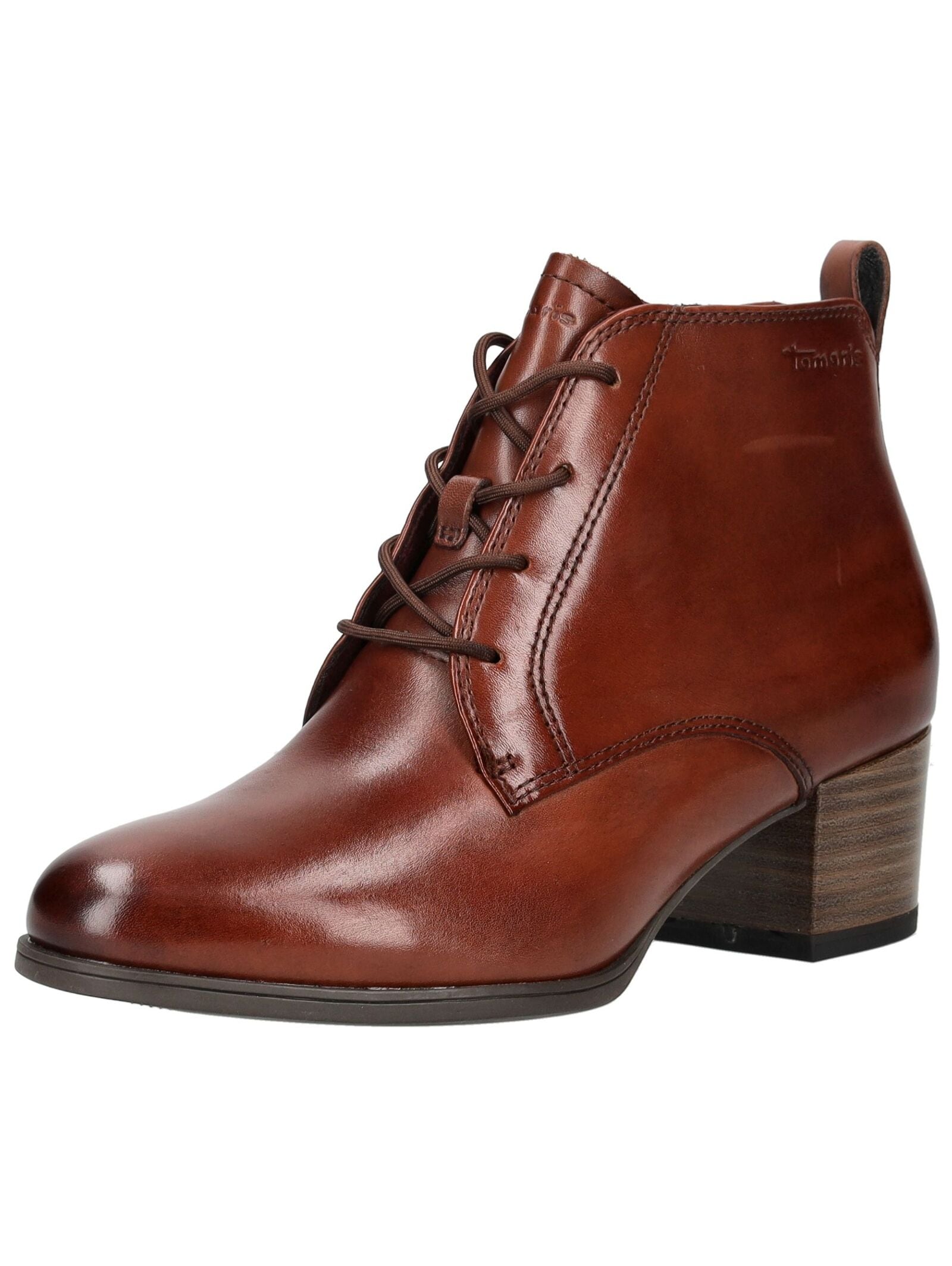 Schnürstiefelette TAMARIS "Tamaris Stiefelette Leder", Damen, Gr. 37, braun (cognac), Leder, Casual, Schuhe
