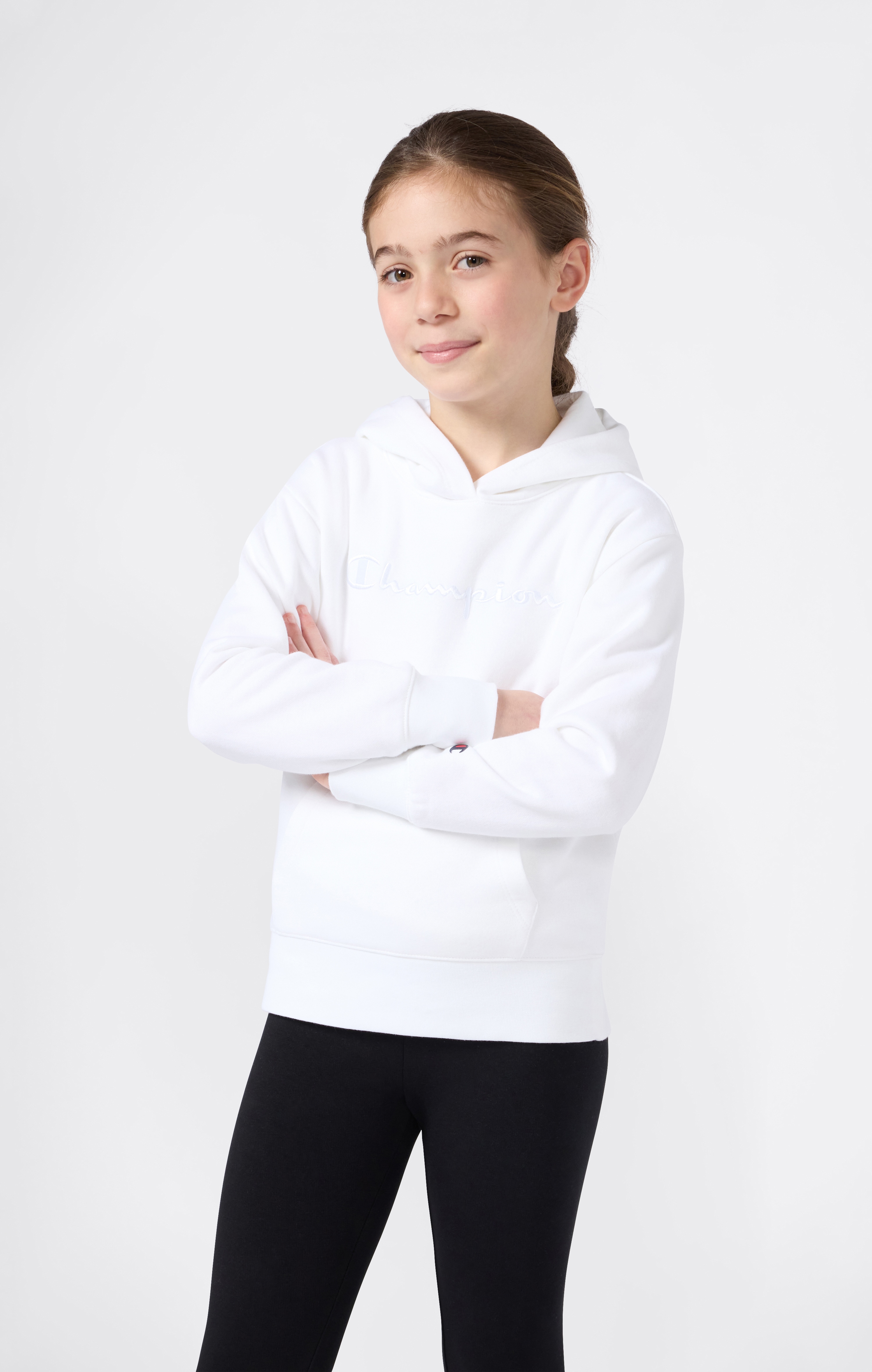 Kapuzensweatshirt CHAMPION "ICONS Hoodie", Kinder, Gr. M (140/146), wht, Obermaterial: 73% Baumwolle, 27% Polyester, Sportlich, Sweatshirts Image
