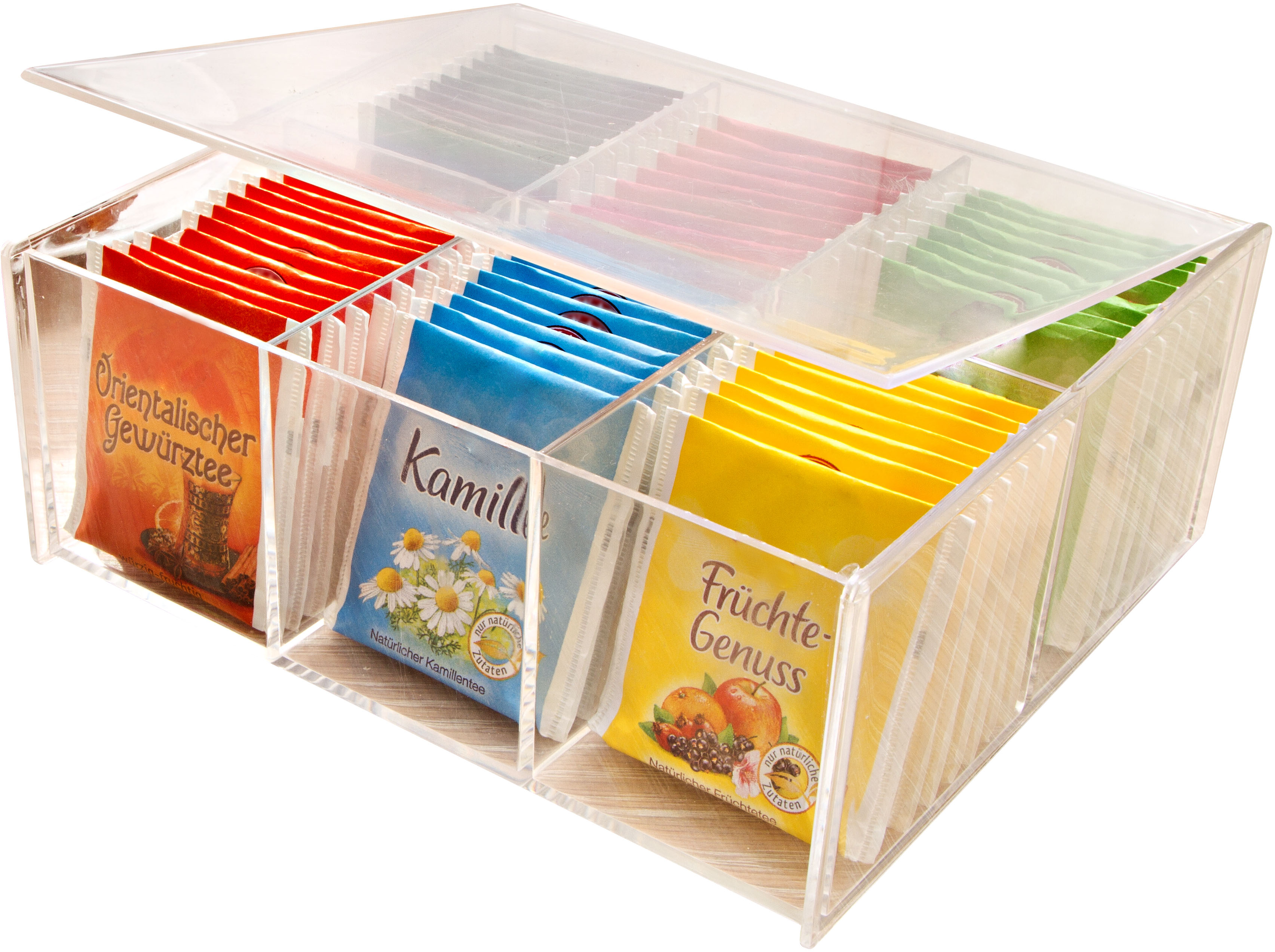 Teebox RUCO "mit Deckel", transparent, B:20cm H:7cm, Lebensmittelaufbewahrungsbehälter, Teeaufbewahrung, aromadicht, Made in Germany Image
