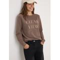 Sweatshirt CECIL, Damen, Gr. L (42), cocoa taupe, Sweatware, Obermaterial: 100% Baumwolle, unifarben, bestickt, casual, lässig geschnitten hüftbedeckend, Rundhals, Langarm Bündchen, Sweatshirts, mit Wording Artwork