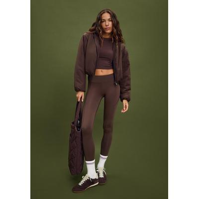 Stradivarius Cut-out cropped leggings Brown S