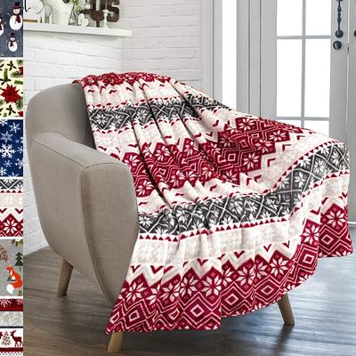 Christmas Holiday Reindeer Snowflake Flannel Blanket, Warm Sofa Throw, Nap Dorm Fleece Cover, Cozy Air-Conditioning Blanket