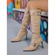 Women's Boots Slouchy Boots Daily Knee High Boots Buckle Stiletto Pointed Toe Fashion Faux Leather Loafer Black White Khaki