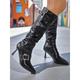 Women's Boots Slouchy Boots Daily Knee High Boots Buckle Stiletto Pointed Toe Fashion Faux Leather Loafer Black White Khaki