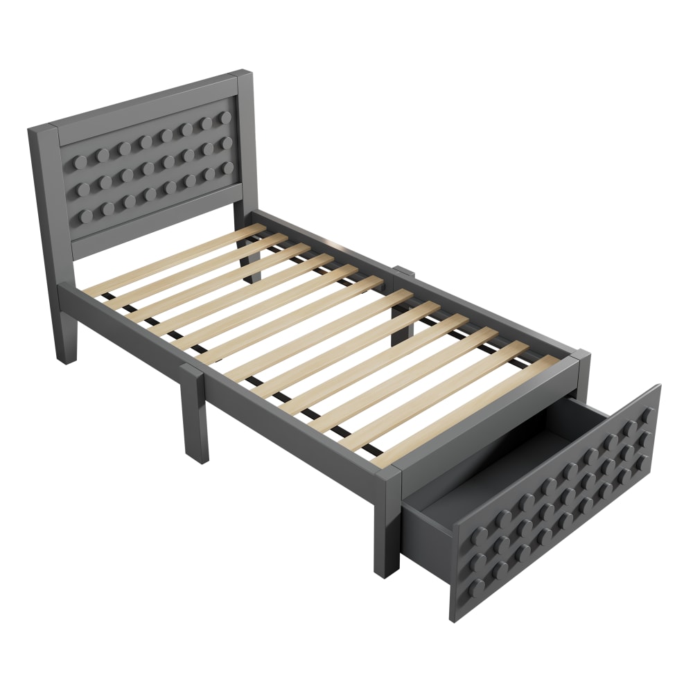 Letto per bambini in legno massello grigio 90x200 cm con contenitore