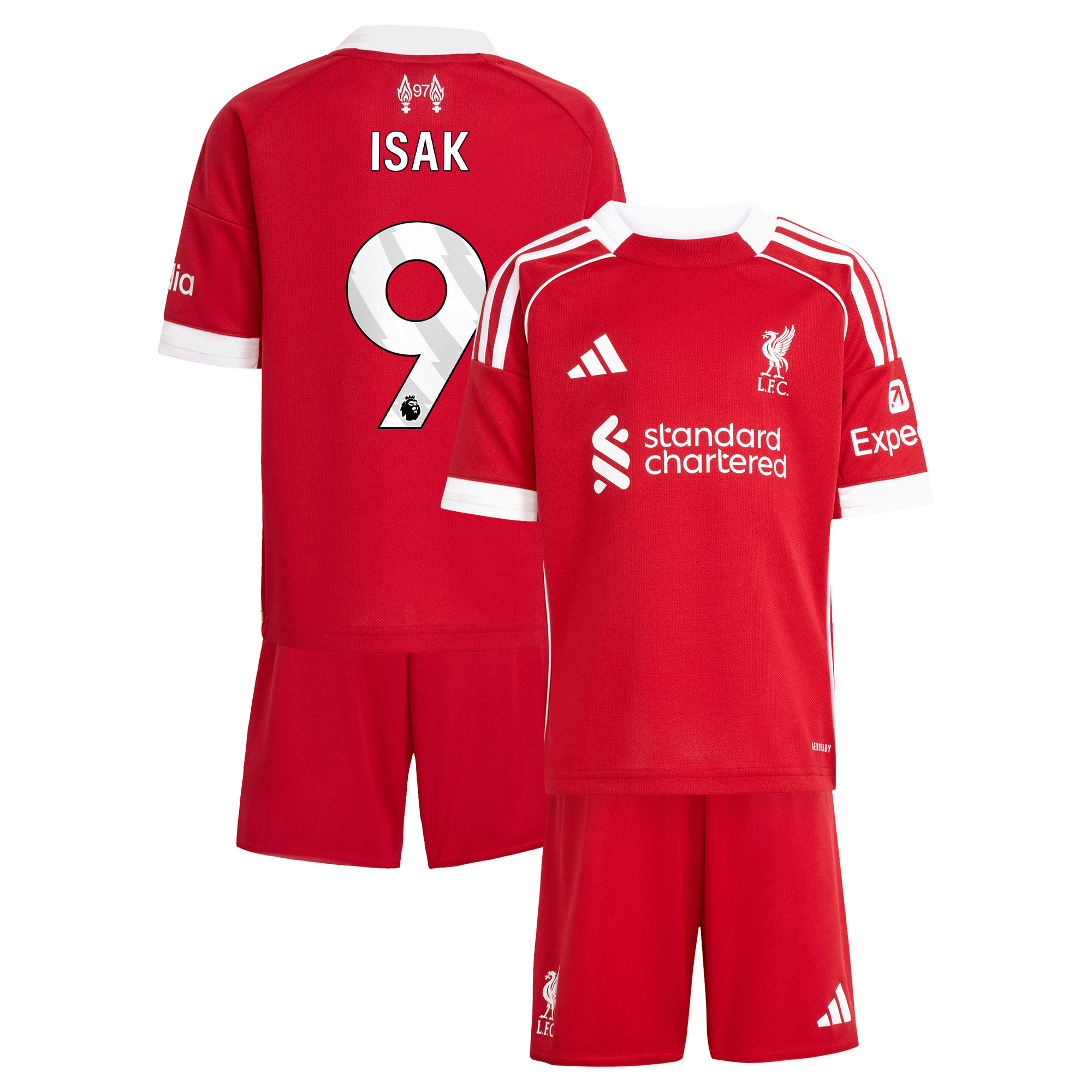 Liverpool adidas Mini-kit Domicile 25/26 avec flocage Isak 9 - unisexe Taille: 4-5 Years