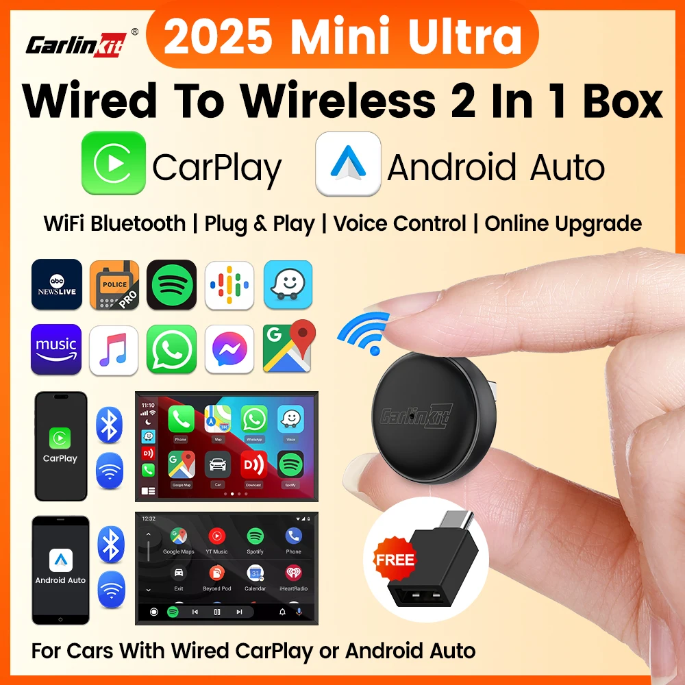 Mini Ultra 3 CarlinKit 5.0 Wireless-Adapter, kabelloses CarPlay, Android Auto für OEM-Auto, Plug & Play, WiFi, Bluetooth, automatische Verbindung Image